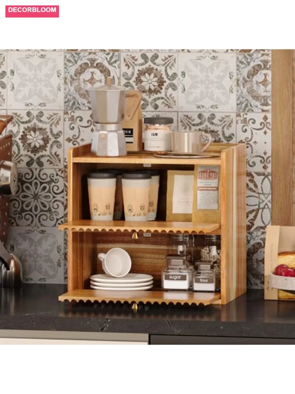 Wood Bread Box Double Layer Farmhouse Kitchen Storage Container Large Capacity